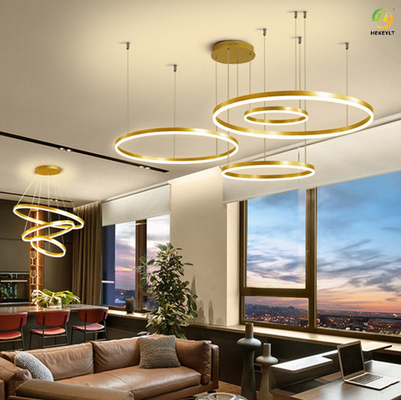 Lustrzana tytanowa dioda LED Modna nowoczesna lampa pierścieniowa do domu / hotelu / salonu