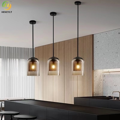Skandynawska minimalistyczna szklana lampa wisząca LED E27 Hotelowa lampka nocna Bar brązowa