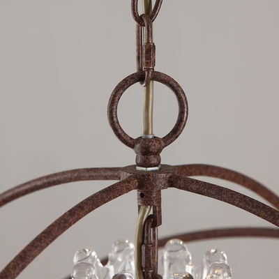 Wyczyść kryształową rdzę metalową kulą żyrandol przemysłowy Vintage dekoracyjny