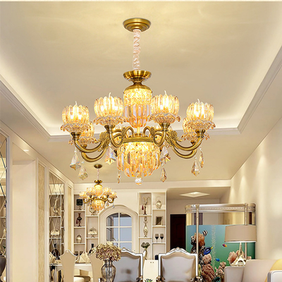Kryty salon Wisząca kryształowa lampa wisząca Szkło Gold Luxury Modern Style