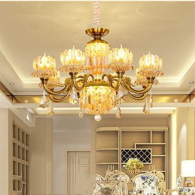 Kryty salon Wisząca kryształowa lampa wisząca Szkło Gold Luxury Modern Style