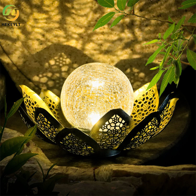 Wodoodporne słoneczne światła zewnętrzne Crackle Globe Glass Lotus Decoration