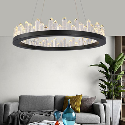 Okrągła Nowoczesna Lampa Pierścieniowa LED Luksusowa Atmosfera Salon Kryształowa Lampa