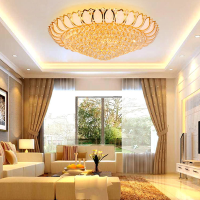 Luksusowy kryształowy sufitowy ledowy okrągły złoty żyrandol do sypialni