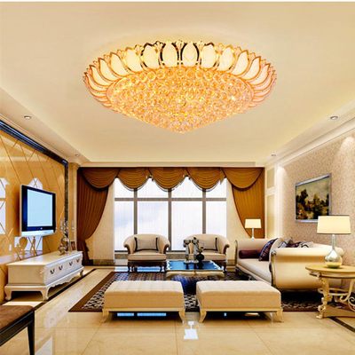 Luksusowy kryształowy sufitowy ledowy okrągły złoty żyrandol do sypialni