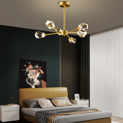 Cały miedziany kryształowy żyrandol nowoczesny minimalistyczny Ice Ling jadalnia lampa do sypialni