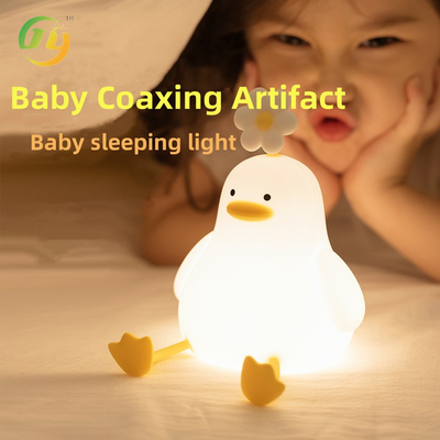 Kawaii Dekoracja sypialni Timer Baby Night Light USB Powtórnie ładny kaczkowa lampa silikonowa rozgaszalna kwiatka kaczkowa nocna lampa