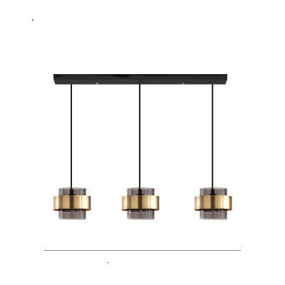 Skandynawska lampa wisząca z brązu i przydymionego szarego szkła do salonu