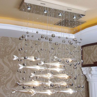 Chromowany lub srebrny G4 szklany nowoczesny wisiorek światła w kształcie ryby dekoracji wnętrz