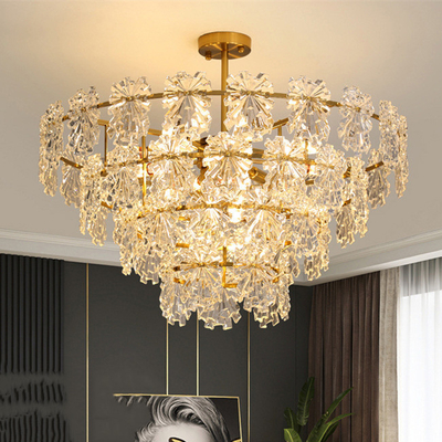 Żelazne złoto Nowoczesna kryształowa lampa wisząca Wnętrze hotelu Projekt salonu